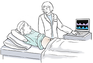 Healthcare provider working with patient on pelvic floor biofeedback.